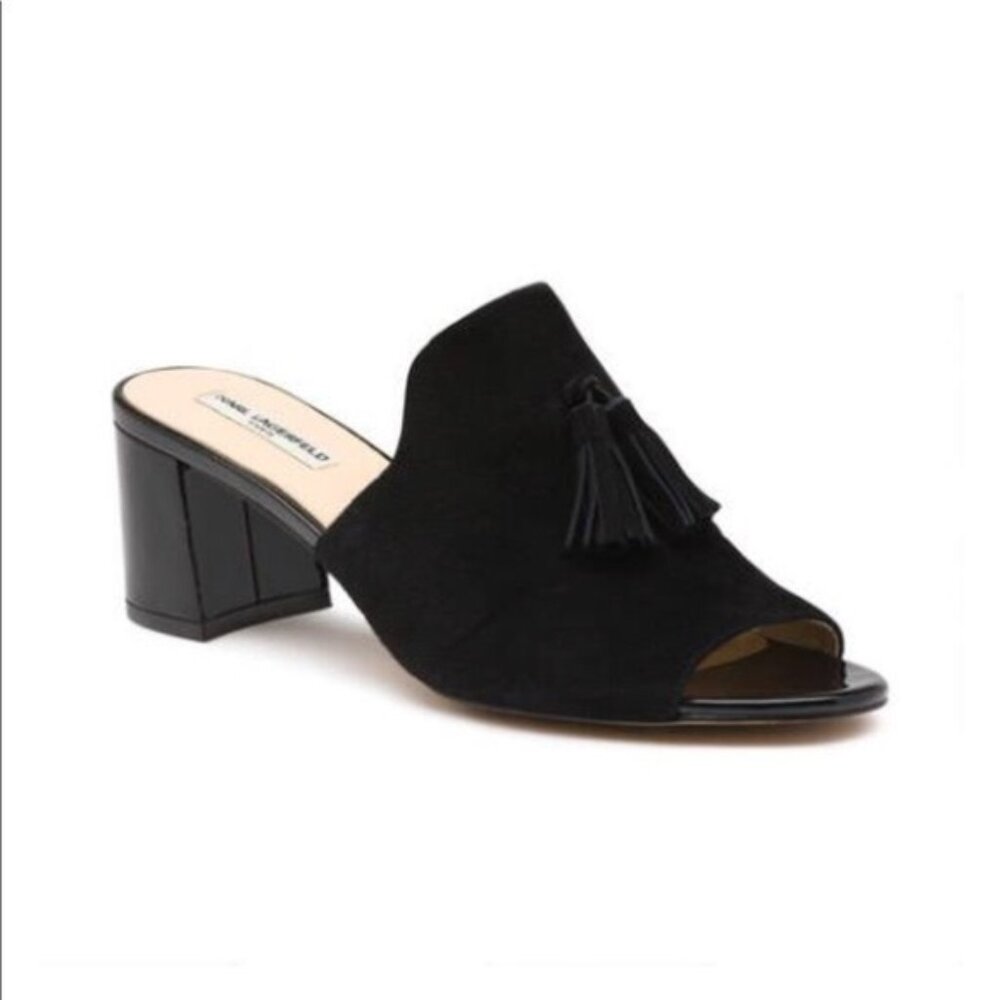 Karl Lagerfeld Paris Holly Suede Tassel mule heel shoes